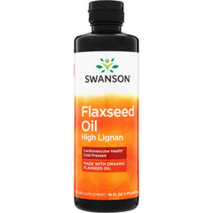 SWE006 | Swanson Flaxseed Oil high lignan 16 fl oz bottle cold pressed made with organic flaxseed oil
