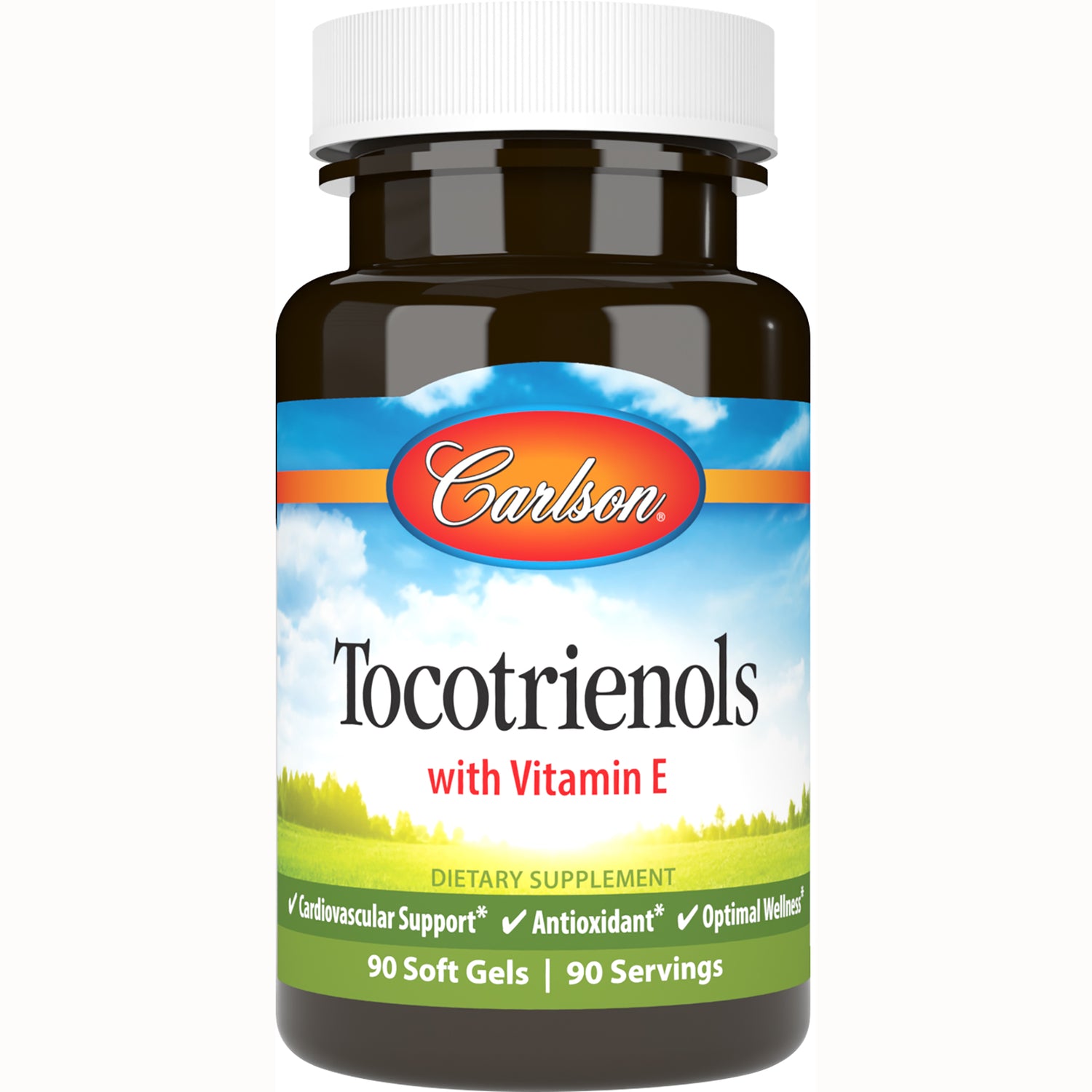 CSN269 | Carlson Tocotrienols with Vitamin E dietary supplement bottle front, 90 soft gels