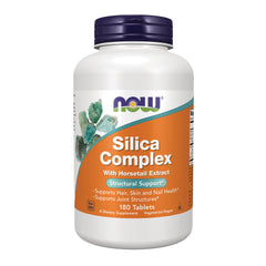 NWF212 | NOW Silica Complex bottle with Horsetail Extract label, 180 tablets, orange front label