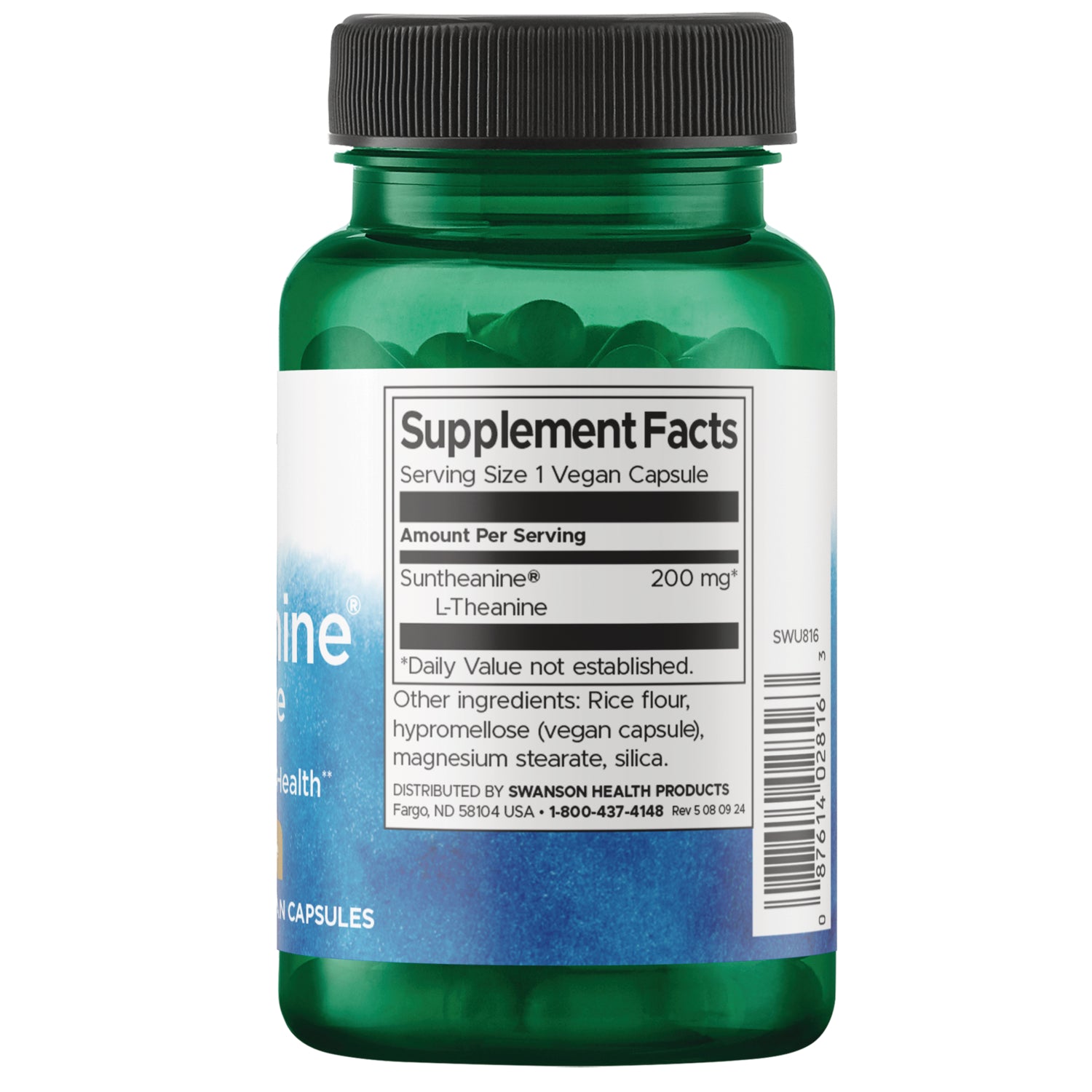 SWU816 | Back label with supplement facts and serving information