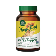 MGF141 | MegaFood Superfood Mushroom Energy Support supplement bottle front label, 60 capsules