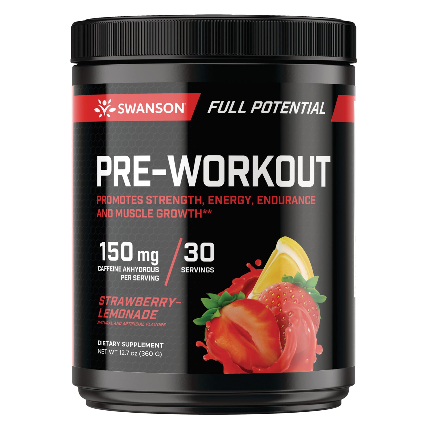 SW1956 | Swanson Full Potential Pre-Workout, strawberry-lemonade, 150 mg caffeine per serving, 30 servings