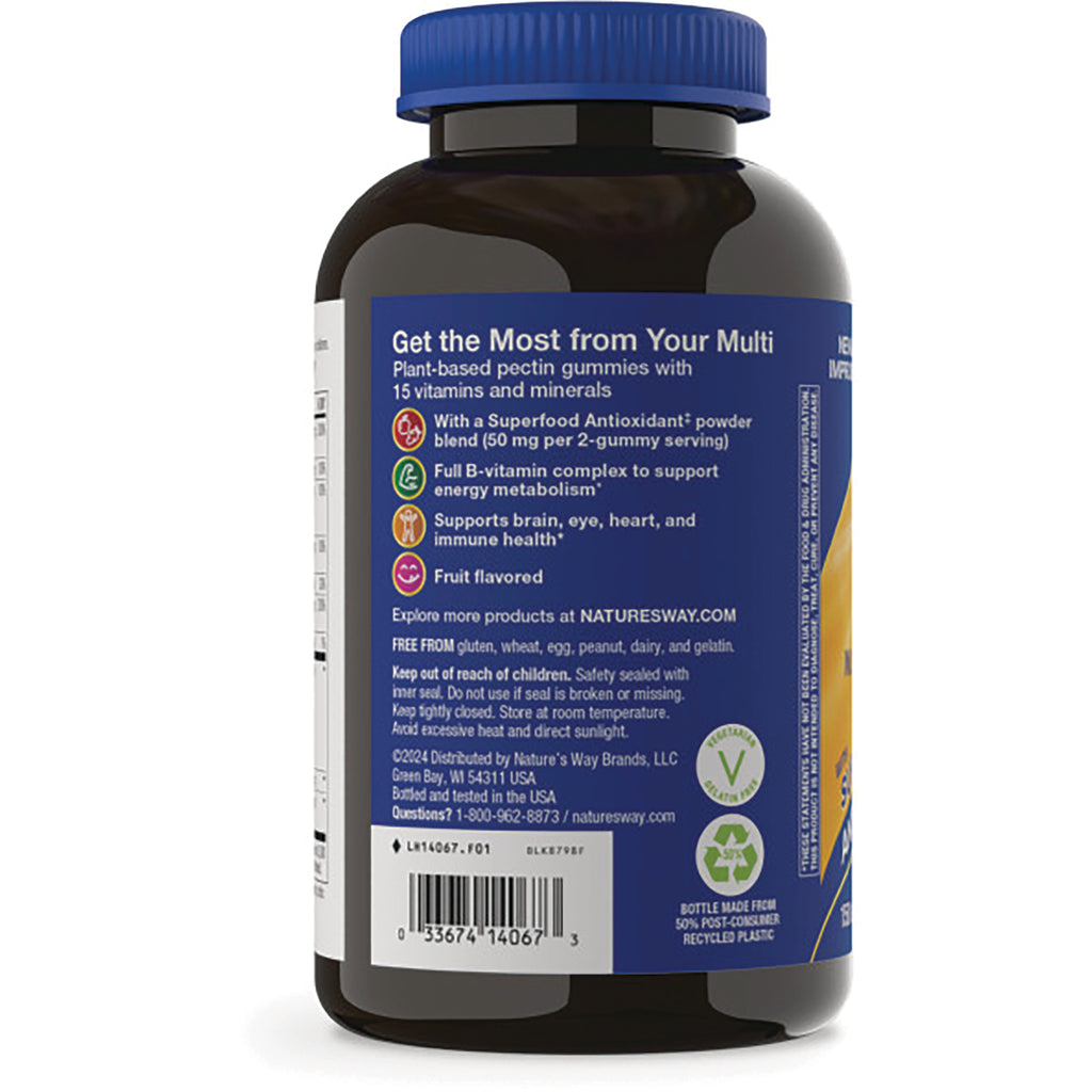 NW1031 | Back label of multivitamin gummies showing benefits bullet points, warnings, and barcode - Thumbnail