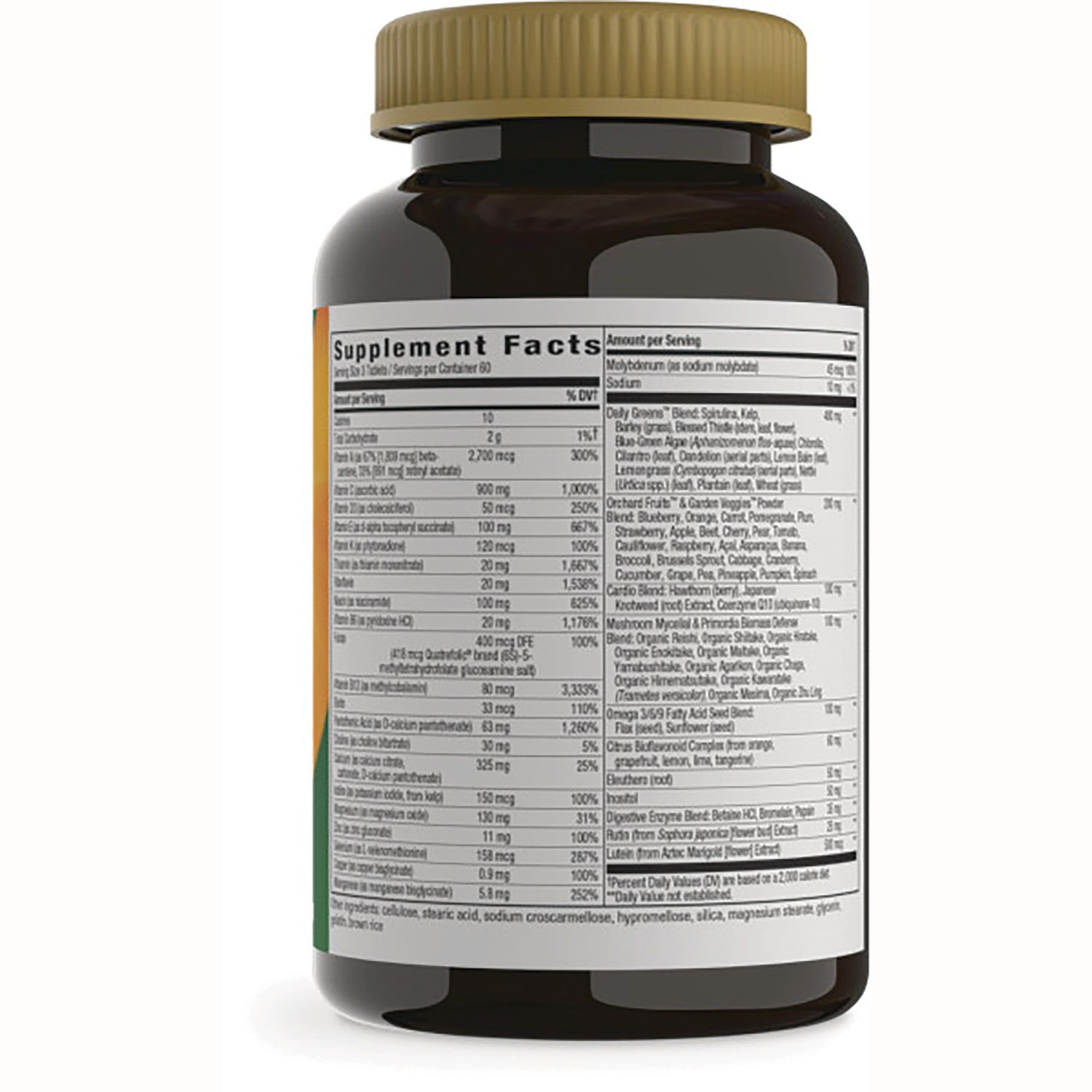 NW598 | Back of brown supplement bottle showing Supplement Facts nutrition label and ingredient panel