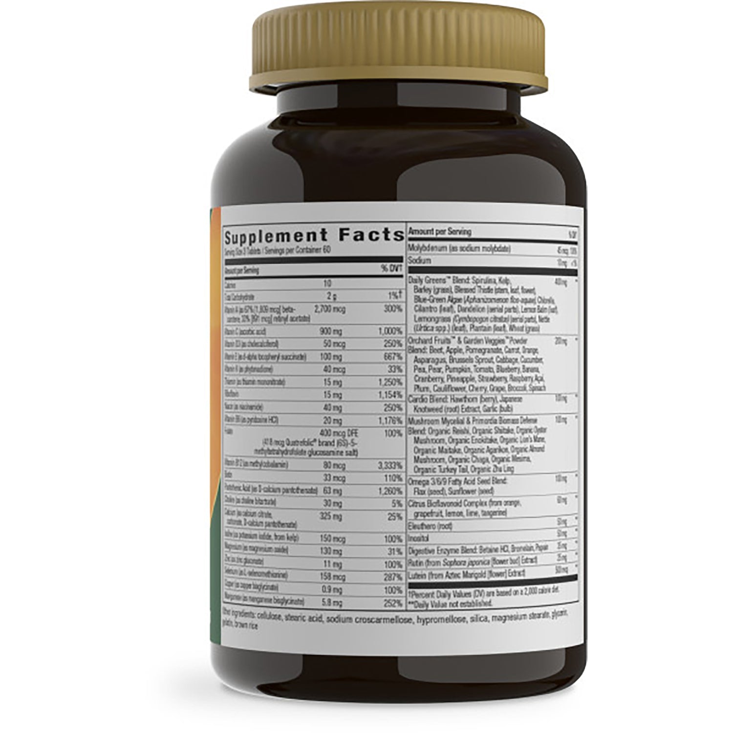 NW598 | Back of brown supplement bottle showing Supplement Facts nutrition label and ingredient panel