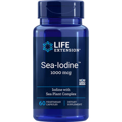 LE351 | Life Extension Sea-Iodine 1000 mcg blue bottle front label, 60 vegetarian capsules dietary supplement