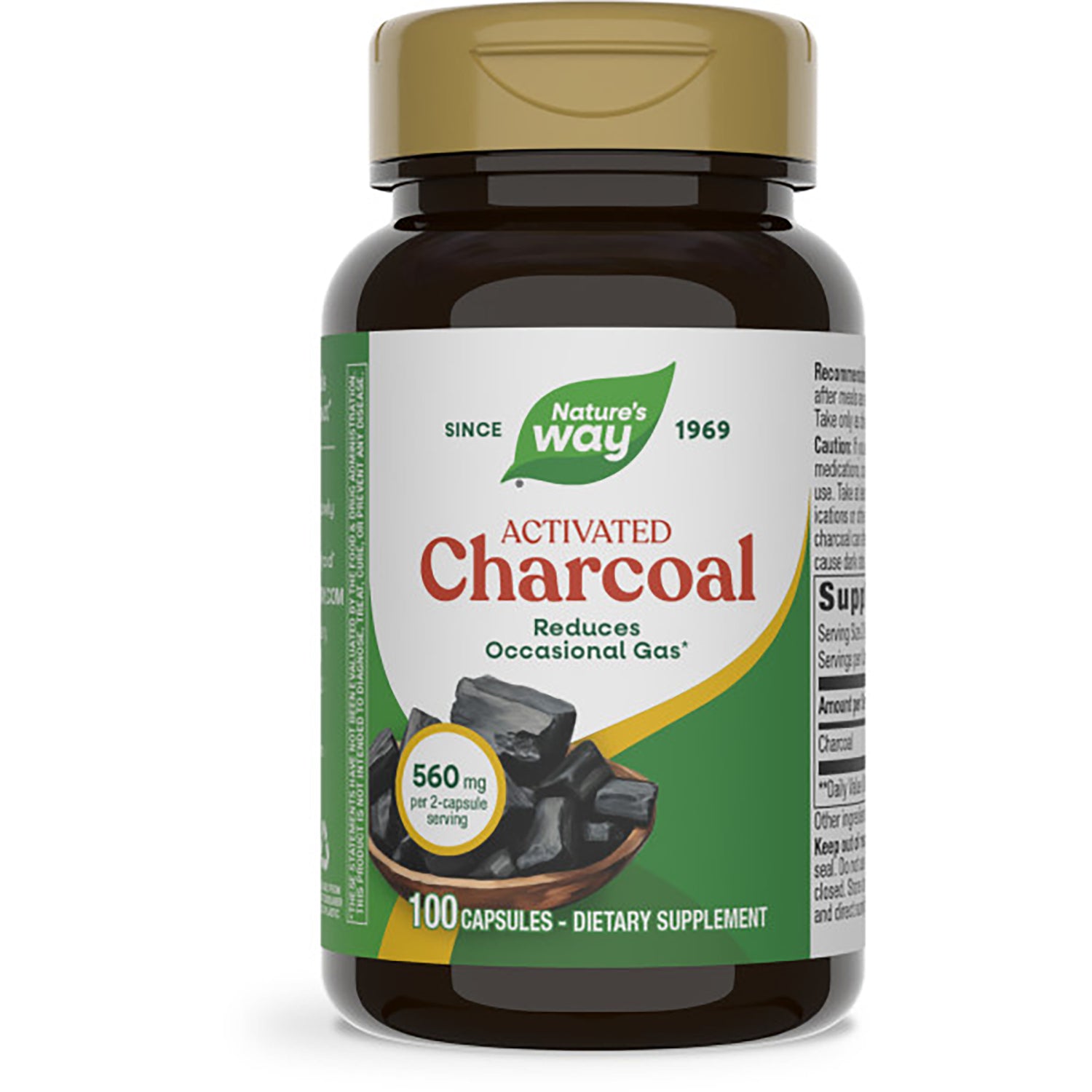 NW380 | Nature's Way Activated Charcoal 100 capsules bottle front label with Plant Powered badge