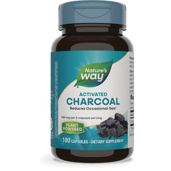 NW380 | Nature's Way Activated Charcoal 100 capsules bottle front label with Plant Powered badge