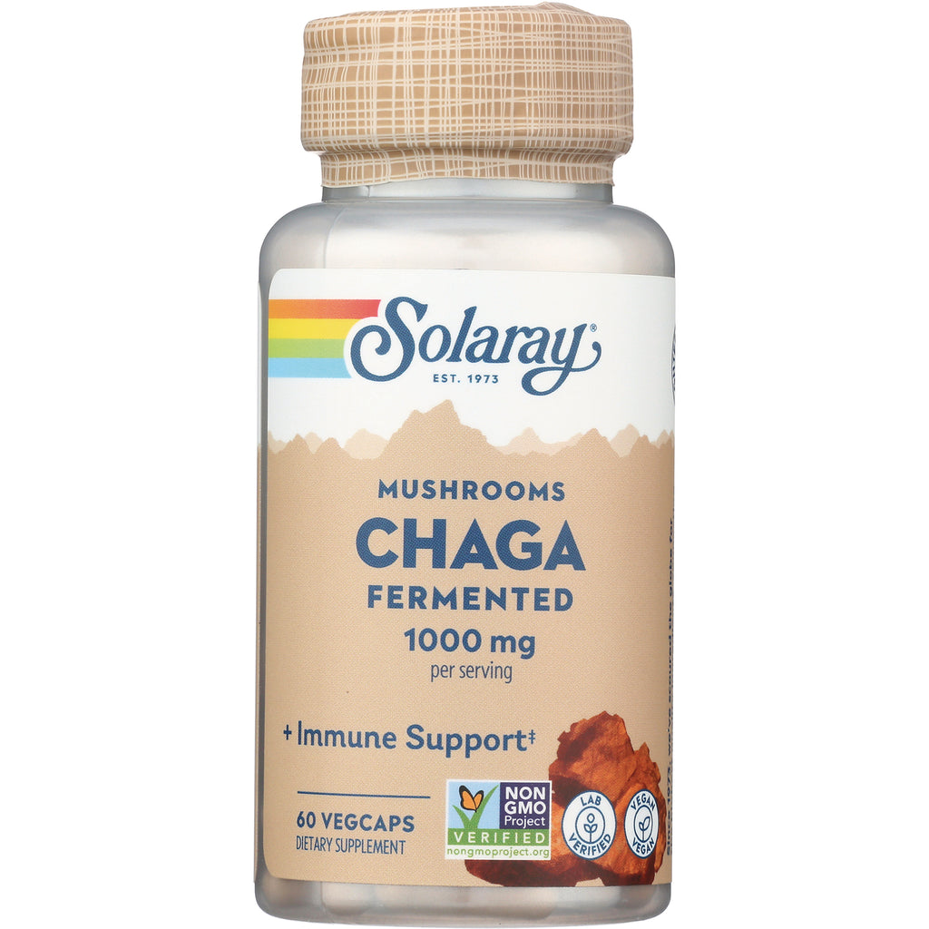 SLR459 | Solaray Chaga fermented mushroom supplement bottle 1000 mg per serving 60 vegcaps - Thumbnail