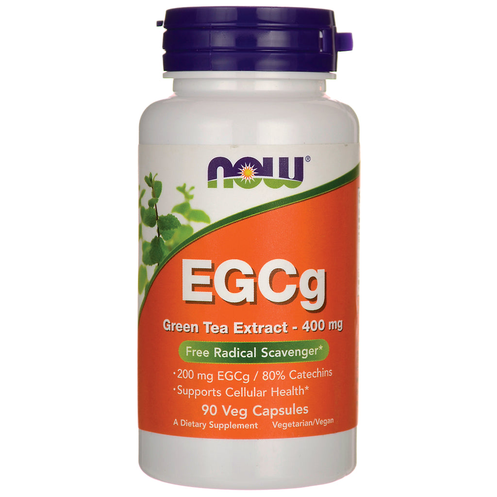 NWF303 | NOW EGCG green tea extract 400 mg bottle, 90 veg capsules front label - Thumbnail