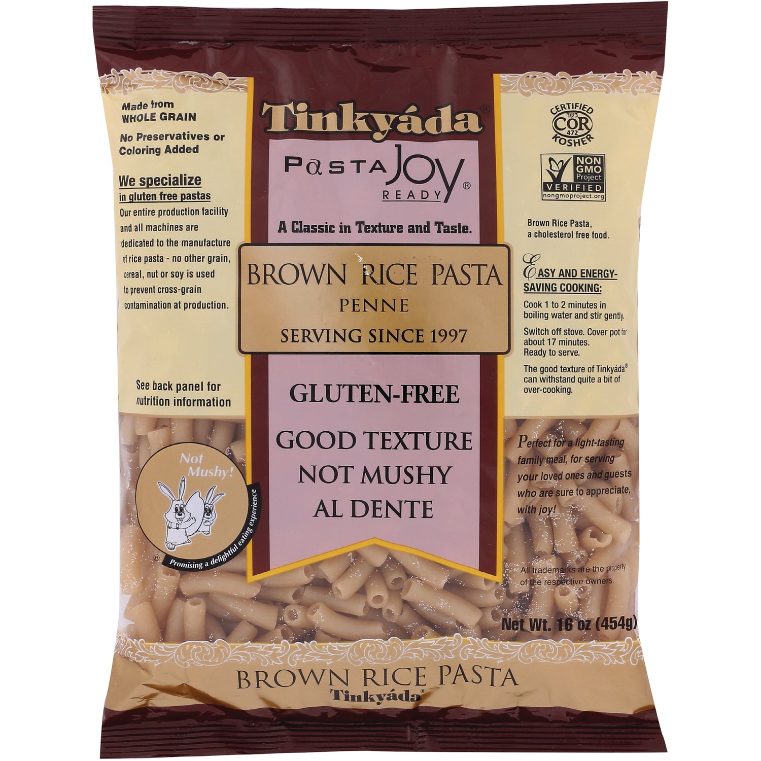 TKY010 | Tinkyada Brown Rice Pasta Penne, gluten-free, 16 oz front of pack