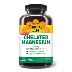 CRL650 | Country Life Chelated Magnesium 250 mg dietary supplement bottle, front label, 240 tablets