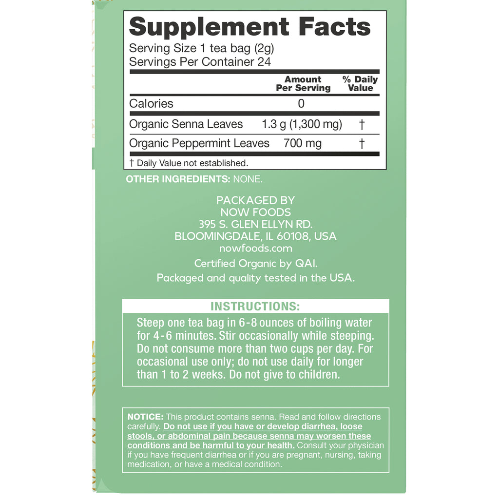 NWF1412 | back panel with Supplement Facts, ingredient list, steeping instructions and warning text on green packaging - Thumbnail