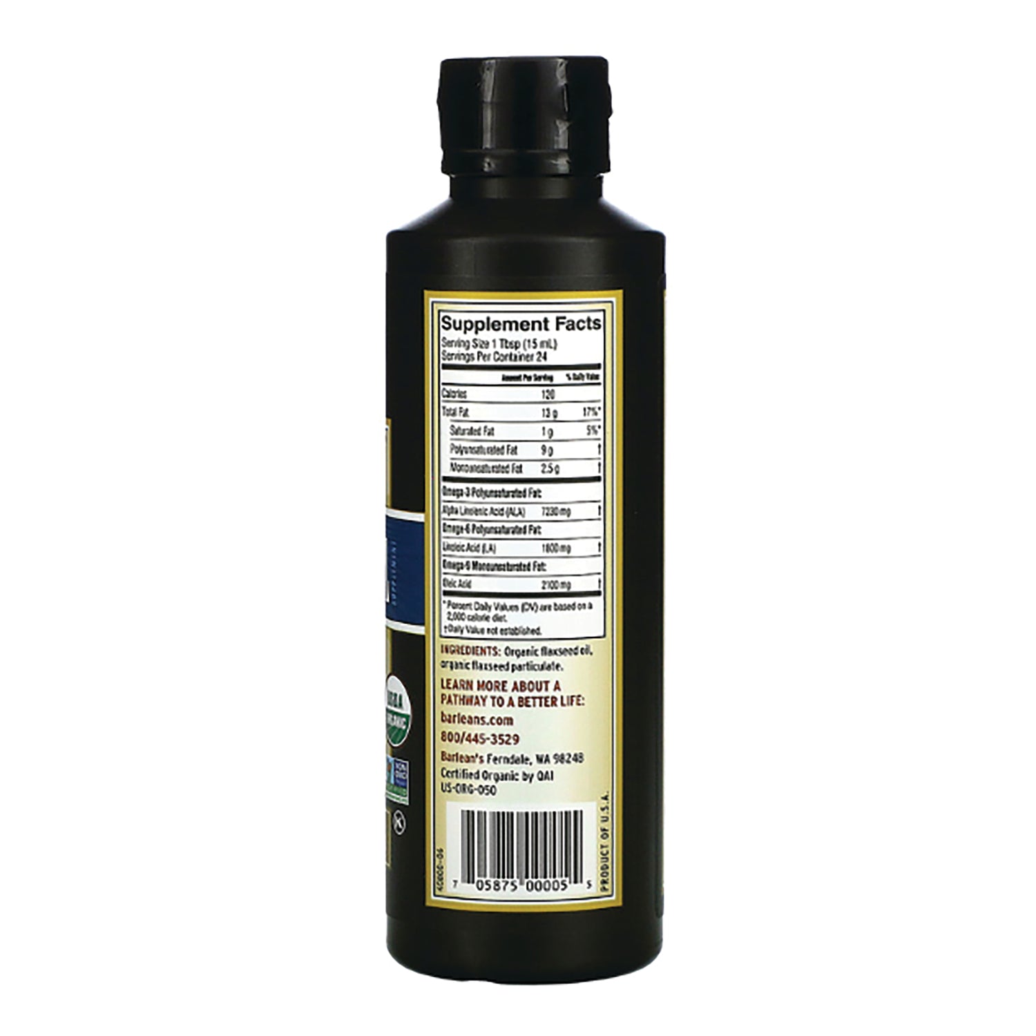 BAR063 | Back of dark bottle showing Supplement Facts panel, ingredients text and barcode