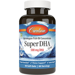 CSN013 | Carlson Super DHA Norwegian Fish Oil Concentrate 500 mg DHA bottle, 60 soft gels