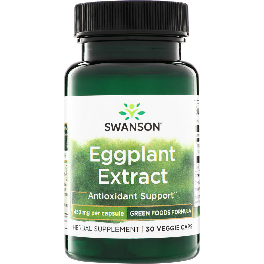SWR051 | Swanson Eggplant Extract front label, 30 veggie caps, 450 mg per capsule, Green Foods Formula - Thumbnail