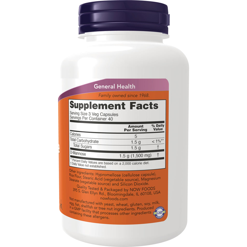 NWF742 | Back label showing Supplement Facts and ingredients for D-Mannose 1.5 g per serving - Thumbnail