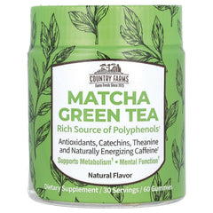 CFR028 | Country Farms Matcha Green Tea supplement jar with green label reading MATCHA GREEN TEA Natural Flavor, 60 gummies