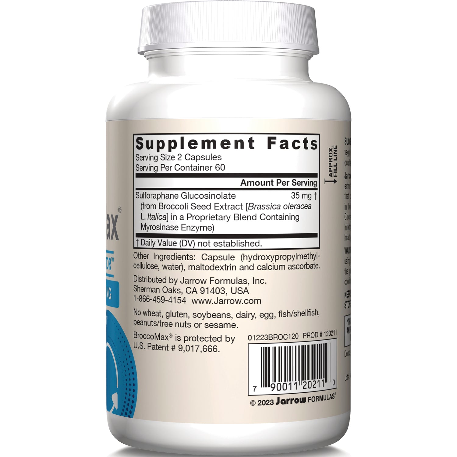 JR295 | back of white supplement bottle showing Supplement Facts panel, ingredients, serving size and barcode