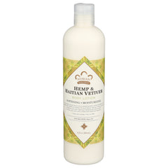 NBH052 | Nubian Heritage Hemp & Haitian Vetiver body lotion 13 fl oz white bottle front label