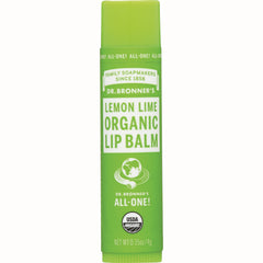 DRB031 | Dr. Bronner's Lemon Lime organic lip balm tube, green, 0.15 oz