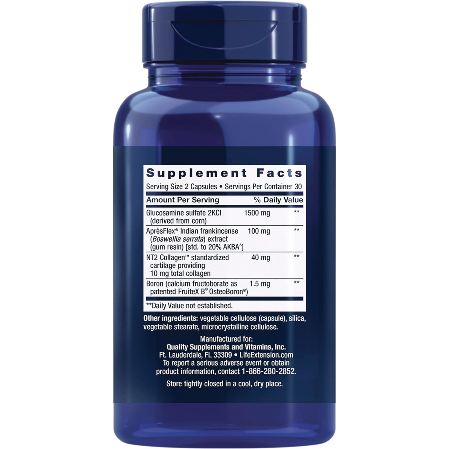LE450 | Blue supplement bottle back showing Supplement Facts panel and ingredient list