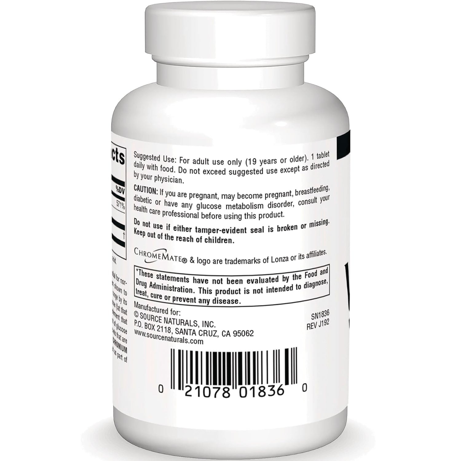 SN665 | Back label with suggested use, caution statement, and barcode