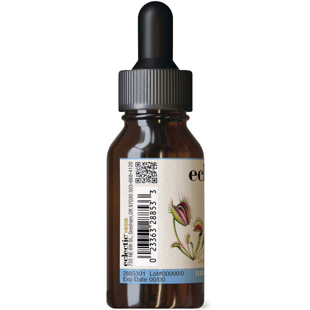 EC041 | amber dropper bottle showing back label with barcode, botanical illustration, lot and expiration fields - Thumbnail