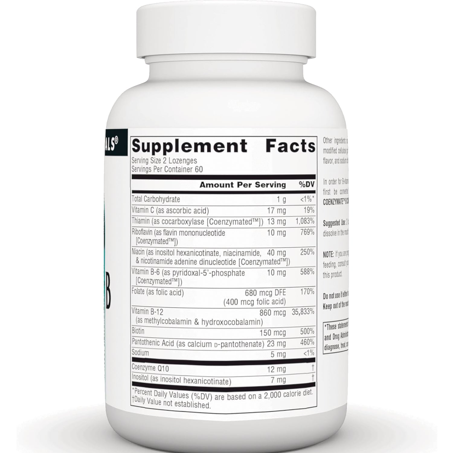 SN666 | Back label with Supplement Facts panel, serving size 2 lozenges, 60 servings