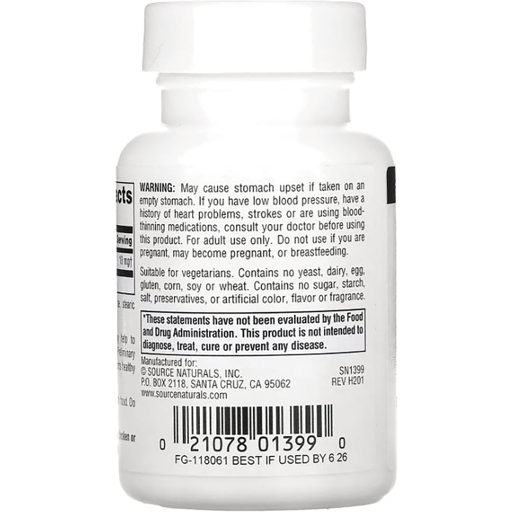 SN140 | Back of white supplement bottle showing warning text, manufacturer information and barcode - Thumbnail