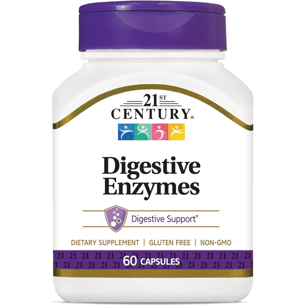CNT048 | 21st Century Digestive Enzymes white bottle with purple cap, 60 capsules, digestive support - Thumbnail