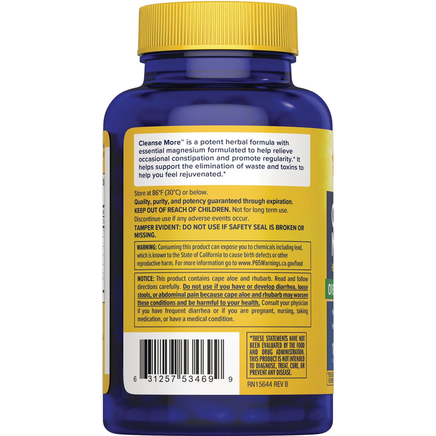 RNL016 | Blue supplement bottle back showing Supplement Facts panel, ingredient text, and barcode