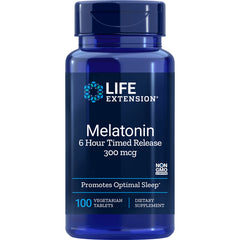 LE338 | Life Extension Melatonin 6 Hour Timed Release 300 mcg, 100 vegetarian tablets
