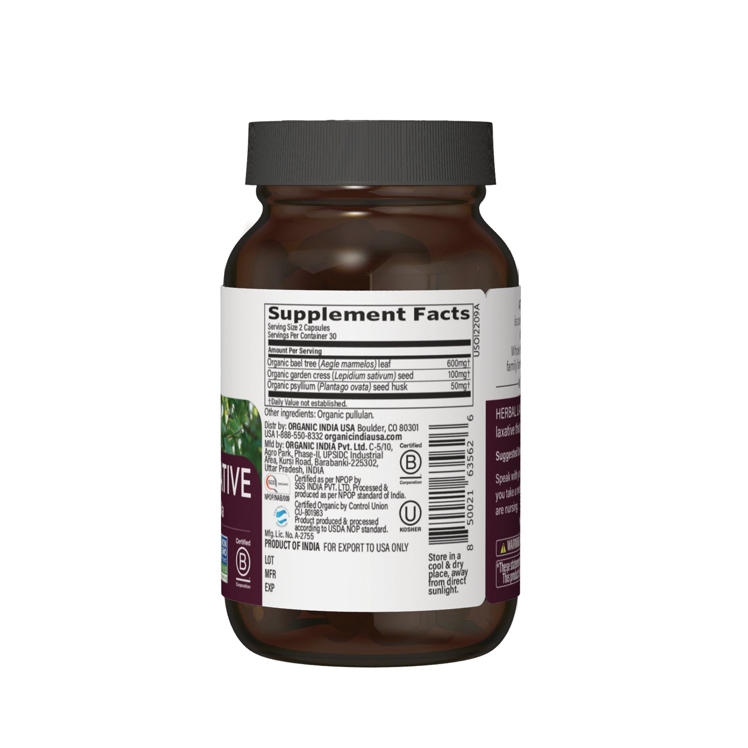 RGN113 | supplement facts label, ingredients and barcode on back of brown supplement jar