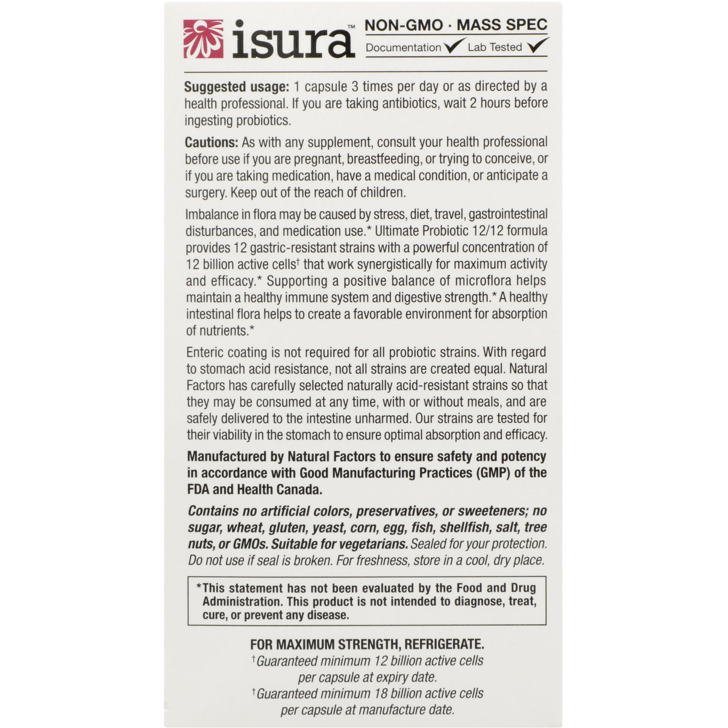 NFC136 | back panel with suggested usage, cautions, manufacturing and storage instructions