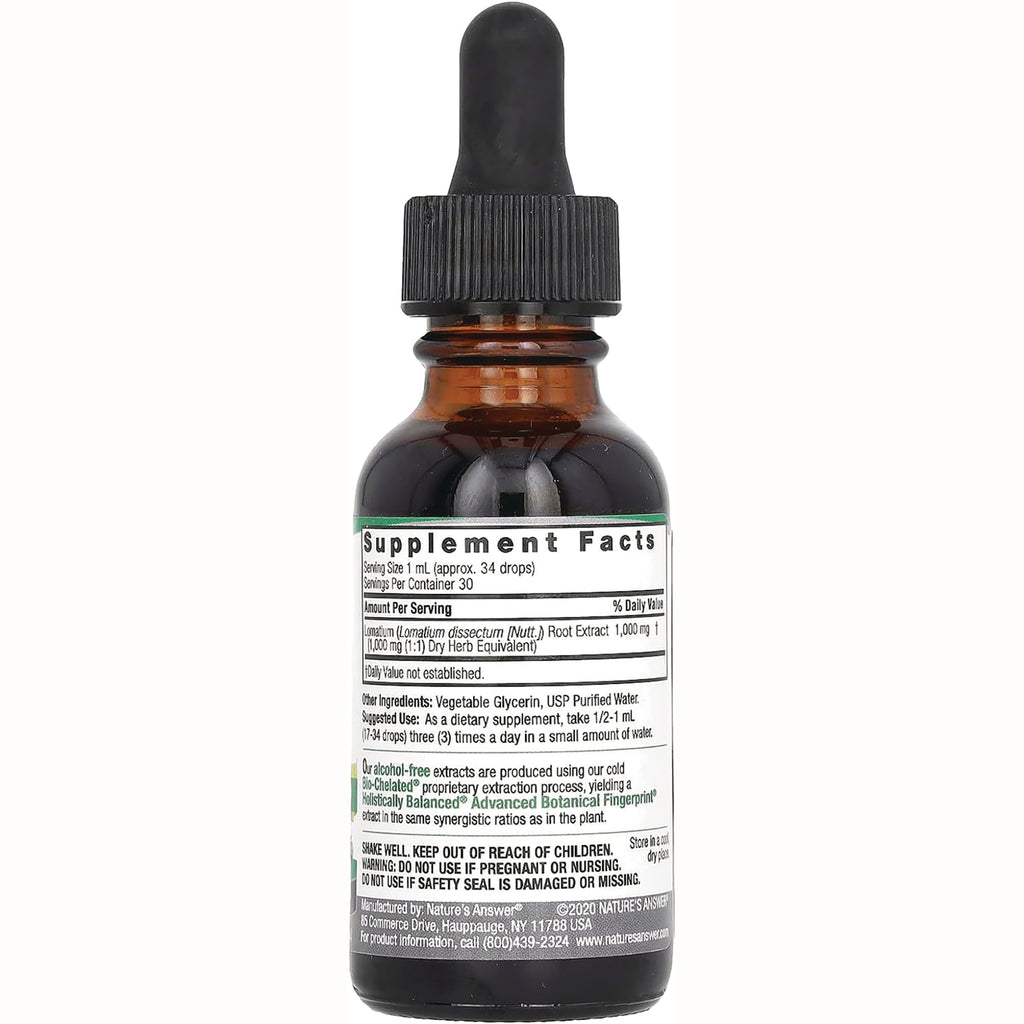 NAT274 | brown glass dropper bottle back showing Supplement Facts label and ingredient and warning text - Thumbnail