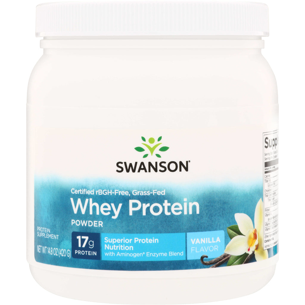 SWU477 | Swanson Whey Protein Powder Vanilla, 17 g protein, rBGH-free grass-fed, 14.8 oz - Thumbnail