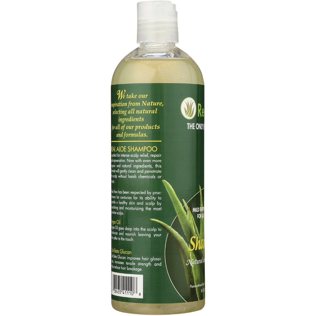 RA011 | Back of green aloe shampoo bottle showing ingredients text, logo and barcode - Thumbnail