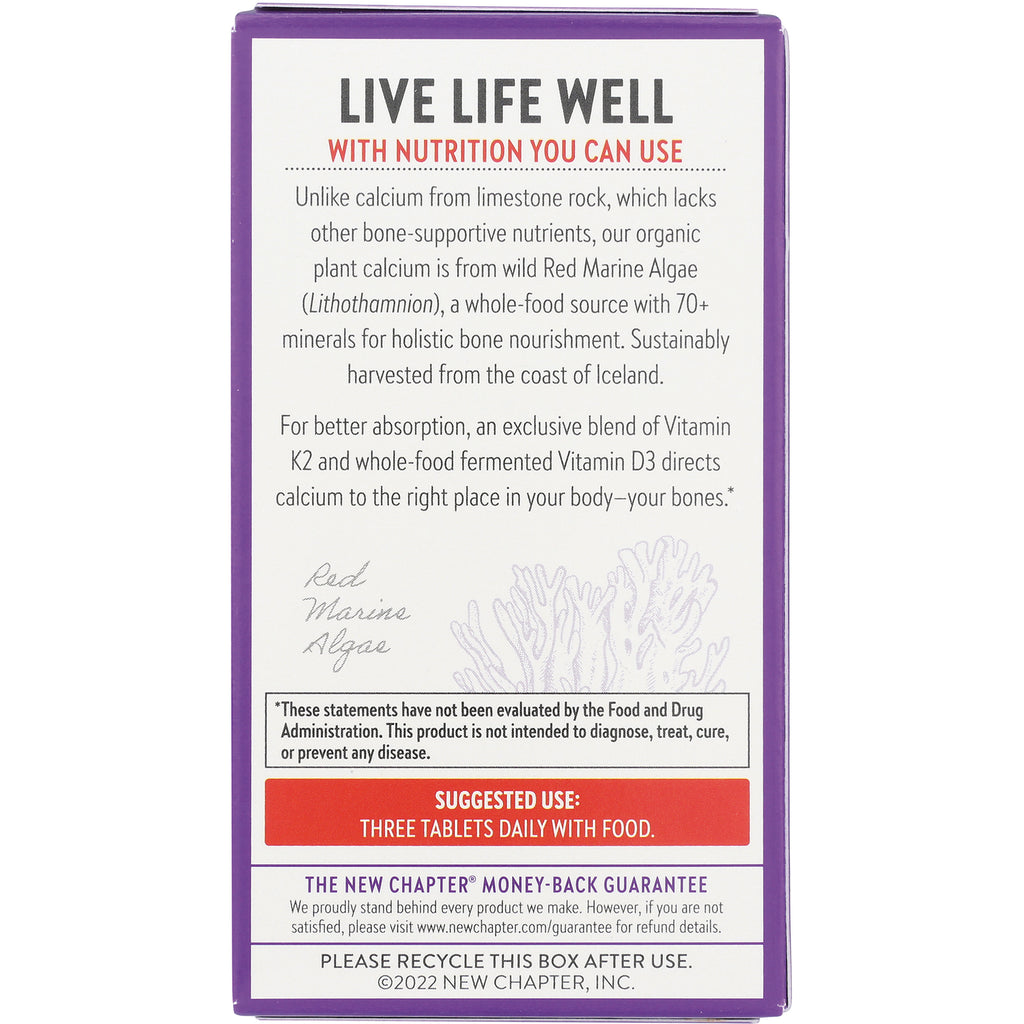 NWC266 | Back of purple New Chapter supplement box showing Live Life Well panel, ingredient info and Suggested Use three tablets daily - Thumbnail