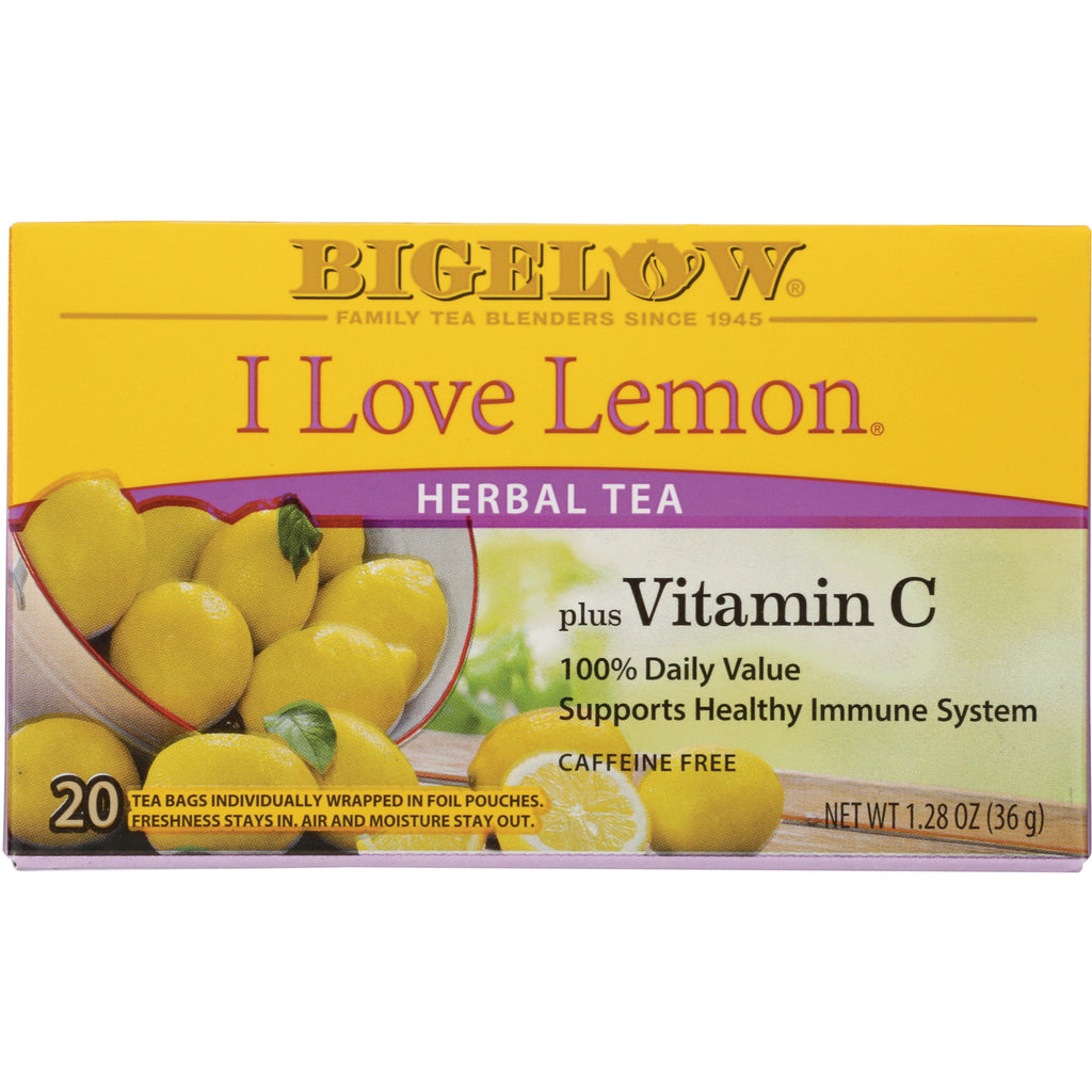 BGT002 | Bigelow I Love Lemon herbal tea box, 20 individually wrapped tea bags, plus Vitamin C, caffeine free - Thumbnail