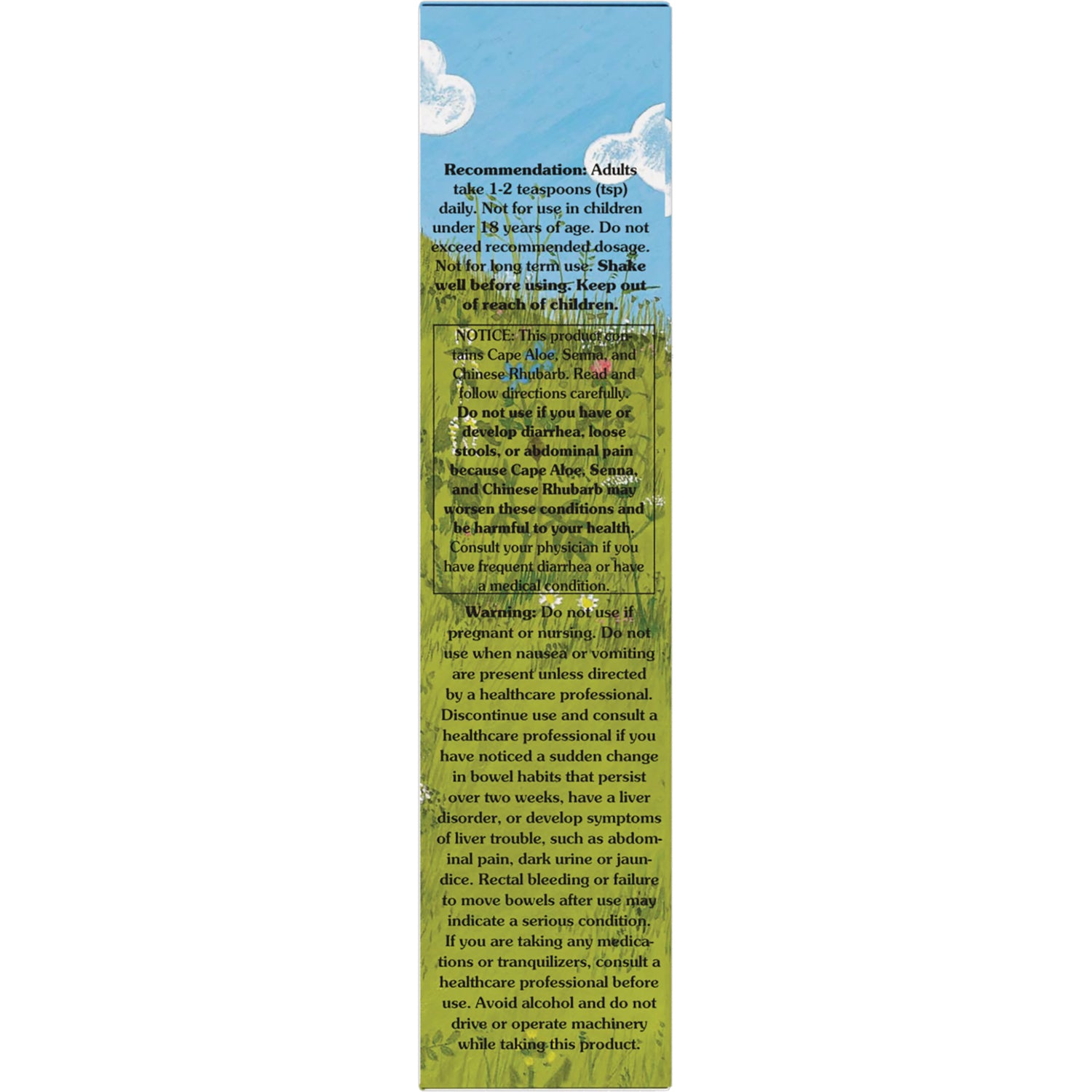 NR028 | Back panel with usage directions, warnings, and small ingredient text over grassy illustration