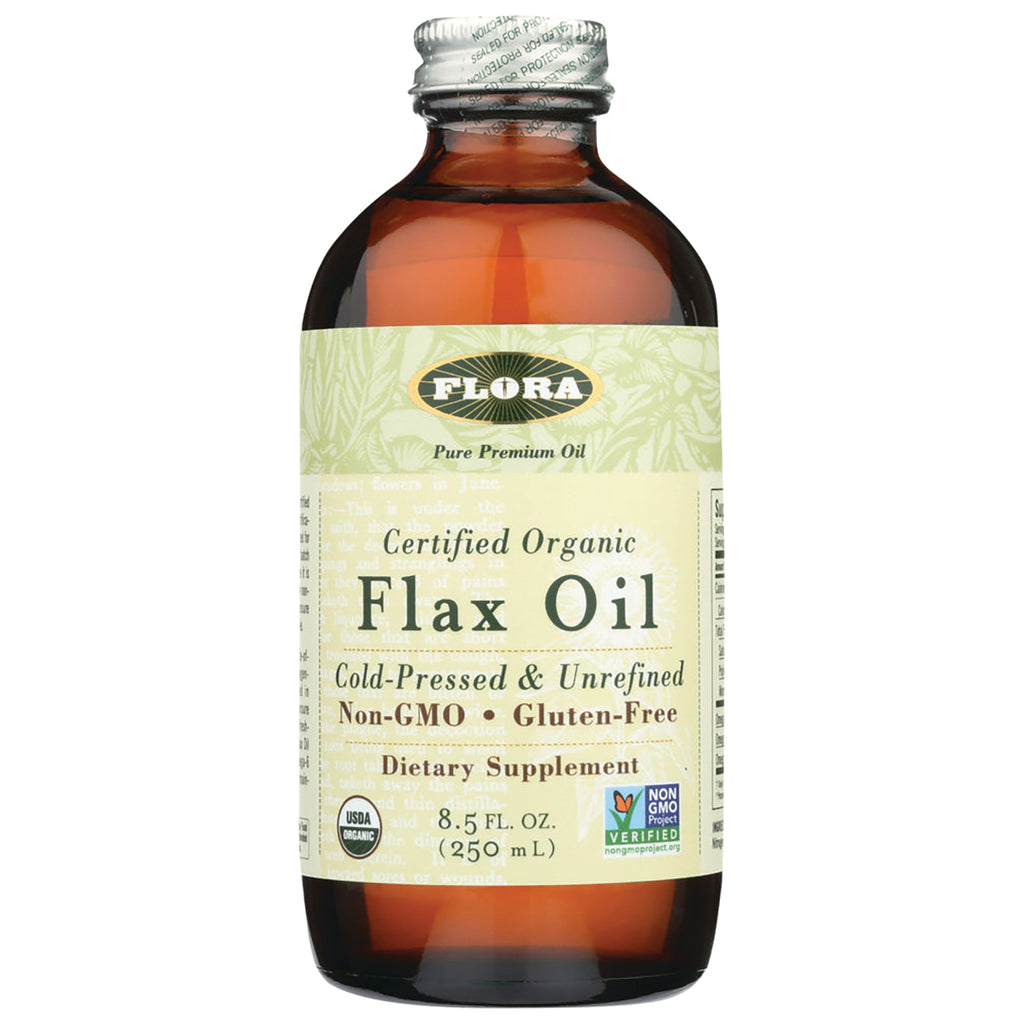 FL112 | Flora certified organic Flax Oil 8.5 fl oz amber glass bottle, cold-pressed, non-GMO, gluten-free - Thumbnail