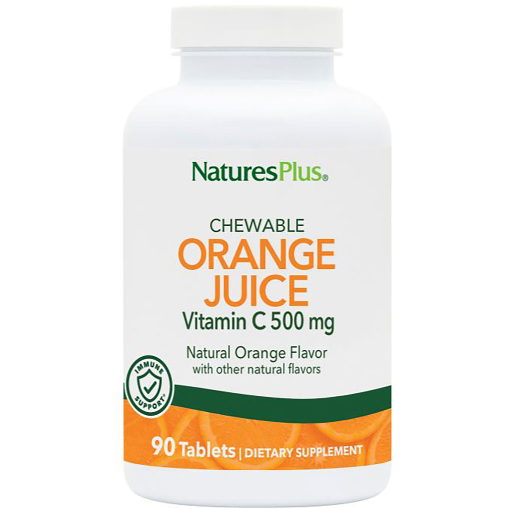 NTP128 | NaturesPlus chewable Orange Juice vitamin C 500 mg bottle, 90 tablets, natural orange flavor - Thumbnail