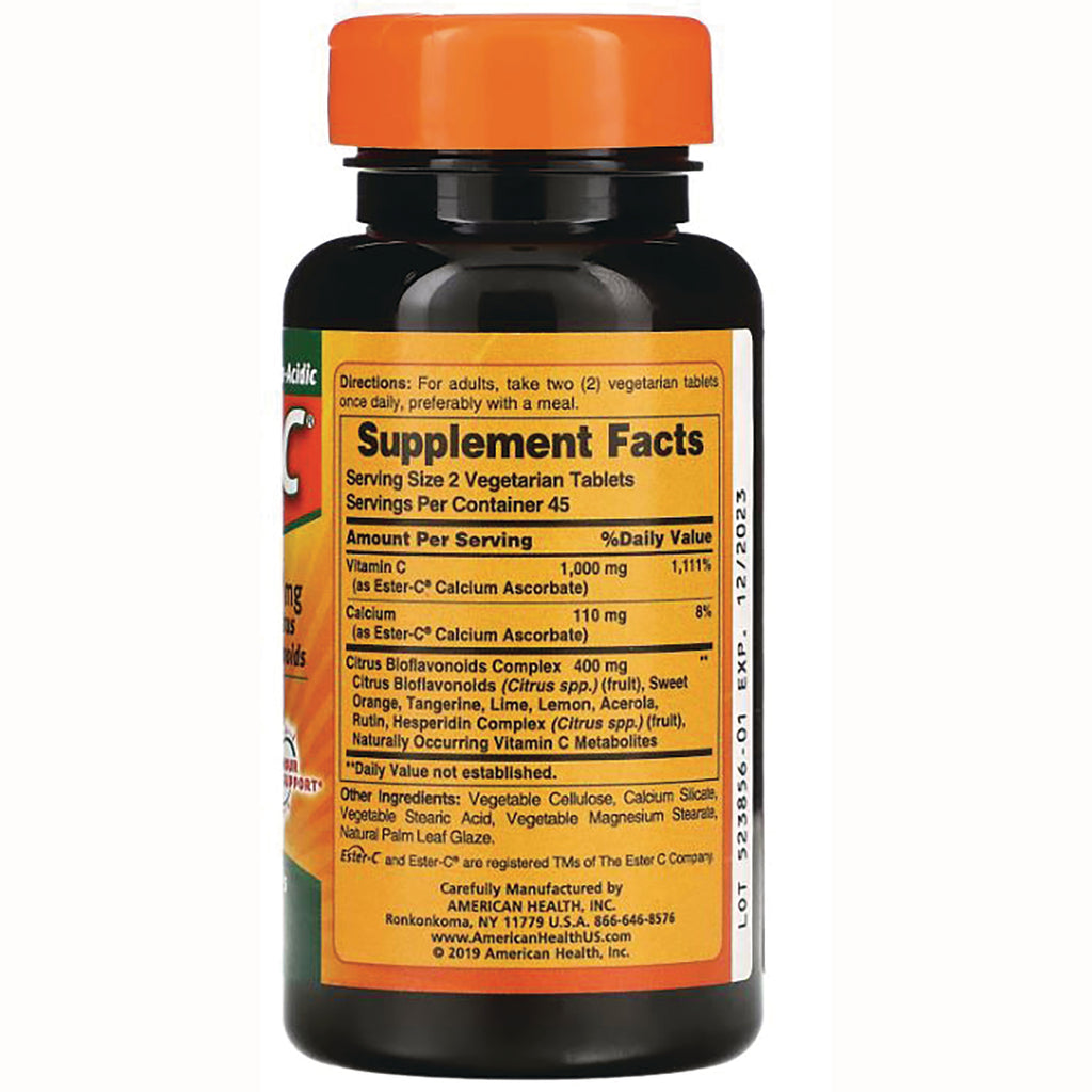 AM117 | Back label showing Supplement Facts and directions for Vitamin C vegetarian tablets - Thumbnail