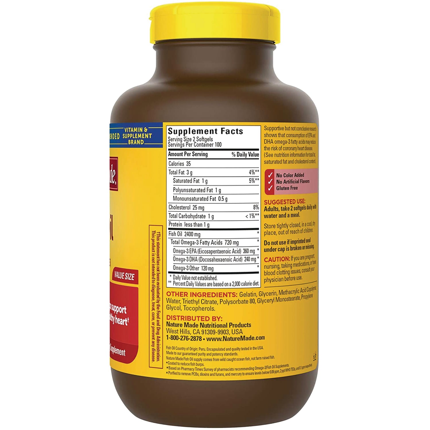 NTM036 | Bottle back label showing Supplement Facts panel, ingredients, suggested use and distributor info