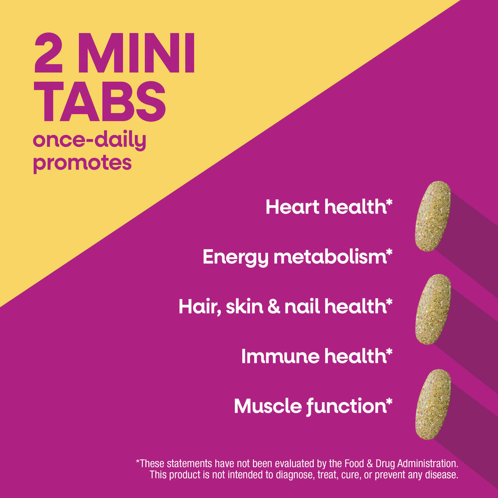 NW1077 | Infographic showing 2 mini tabs once daily for heart, energy, hair, skin, nail, immune, and muscle health - Thumbnail