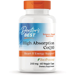 DB158 | Doctor's Best High Absorption CoQ10 bottle front label, 200 mg, 60 veggie caps, heart and energy support