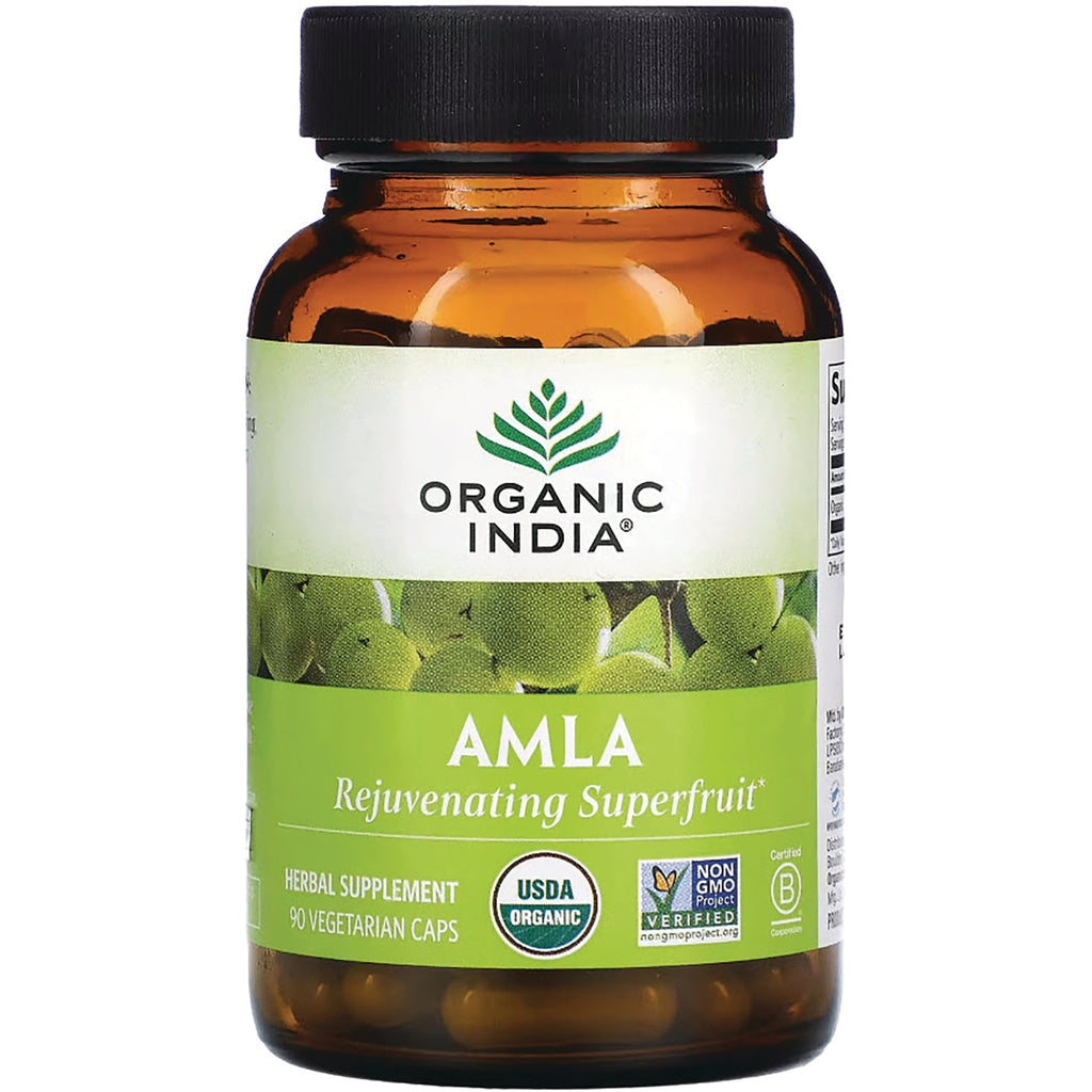 RGN041 | Organic India Amla bottle, Rejuvenating Superfruit herbal supplement, 90 vegetarian caps, USDA Organic - Thumbnail