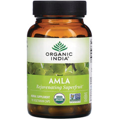 RGN041 | Organic India Amla bottle, Rejuvenating Superfruit herbal supplement, 90 vegetarian caps, USDA Organic