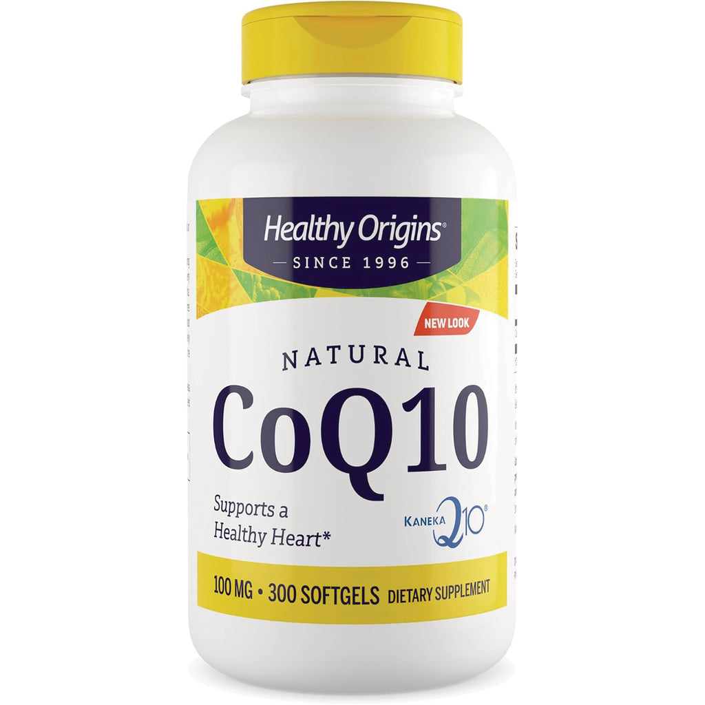 HRG180 | Healthy Origins Natural CoQ10 100 mg 300 softgels bottle with yellow cap labeled Supports a Healthy Heart - Thumbnail